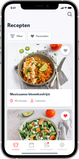 Mobiel scherm recepten overzicht