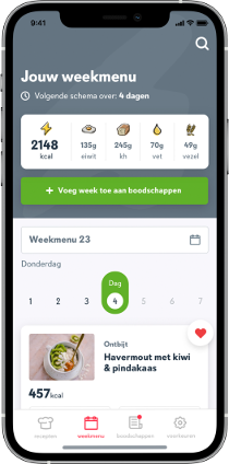 Mobiel scherm weekmenu