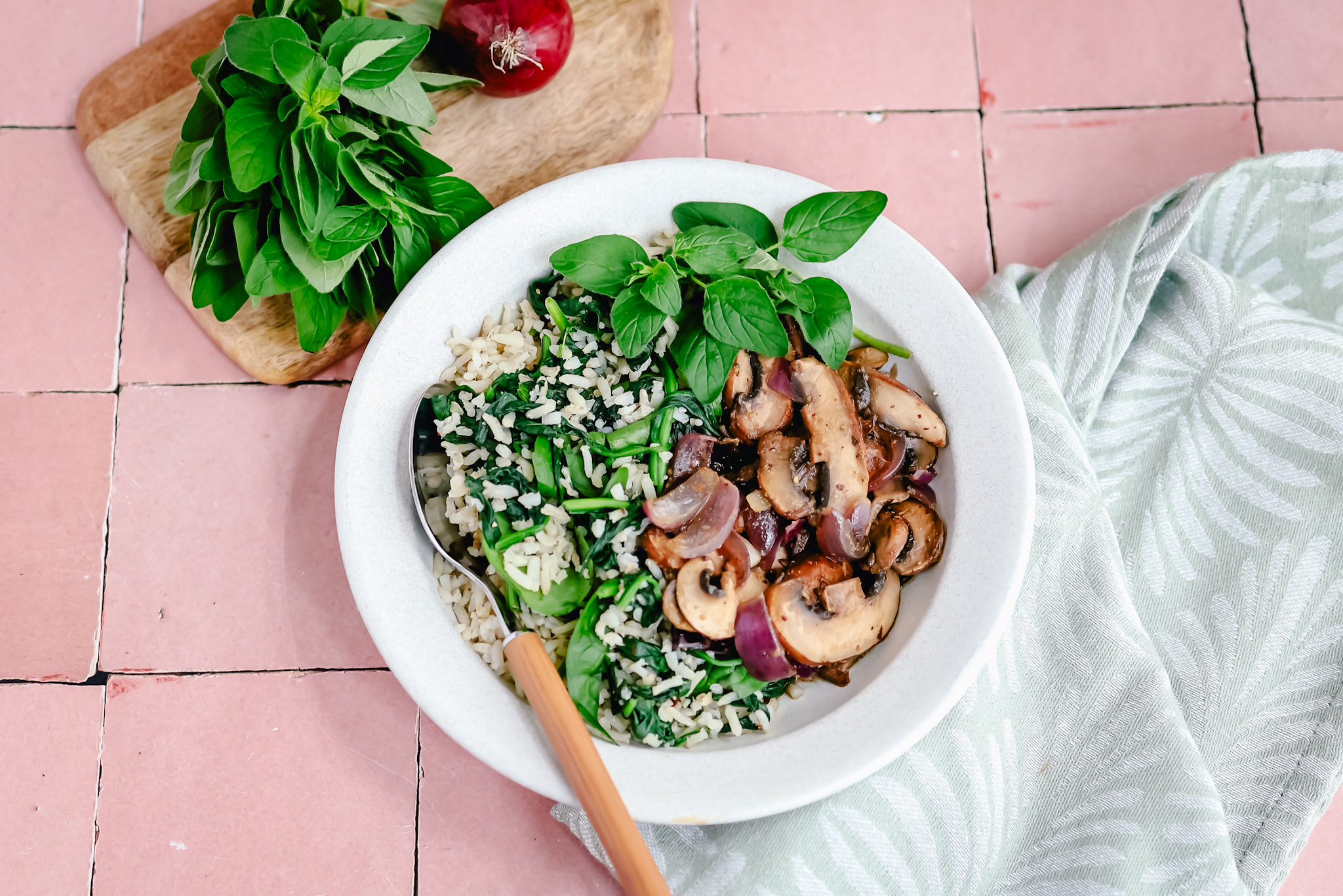 Spinazierijst met portobello’s FitChef recept