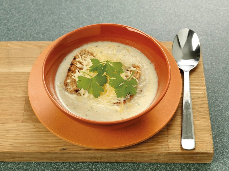 Uiensoep met cottage cheese