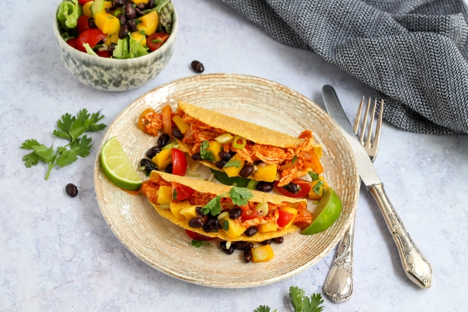 Taco’s met pulled chicken & salsa