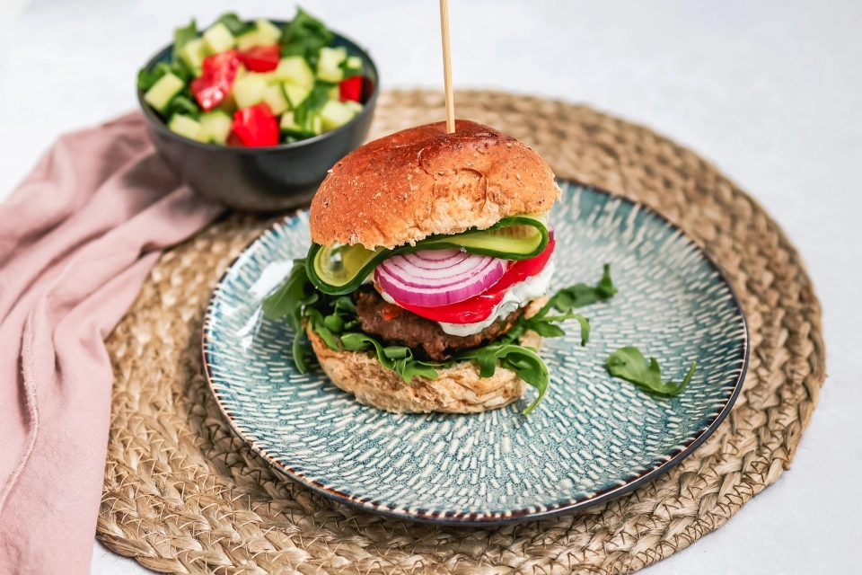 Broodje met Griekse burger & salade