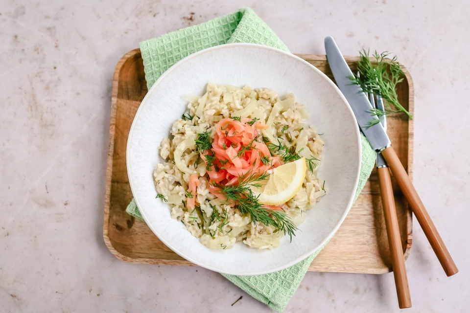Risotto met venkel & gerookte zalm