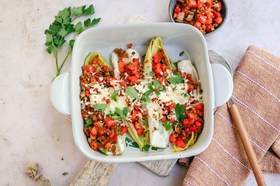Witlof met gehakt uit de oven