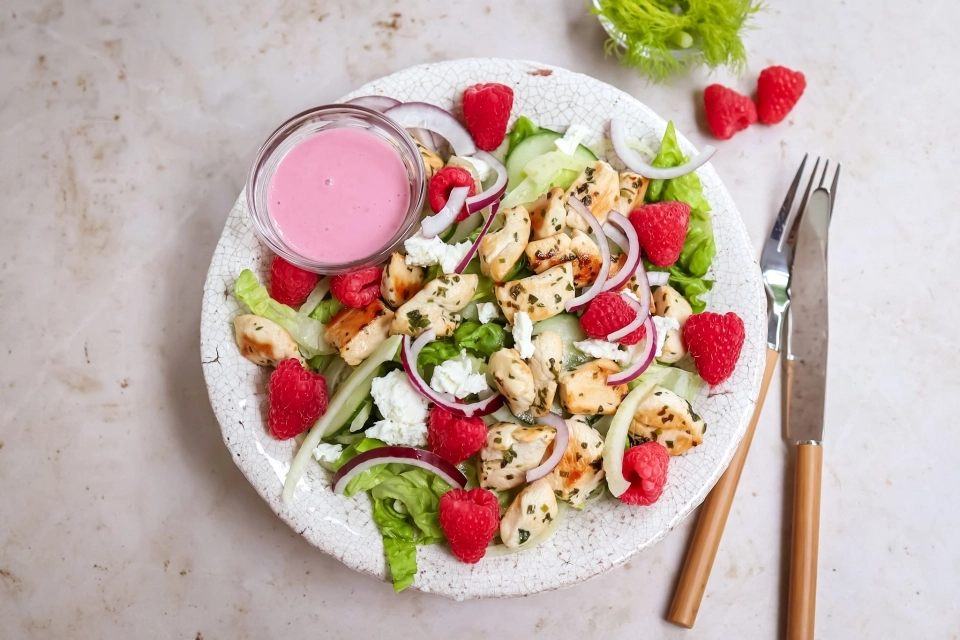 Salade met kip, venkel & frambozen