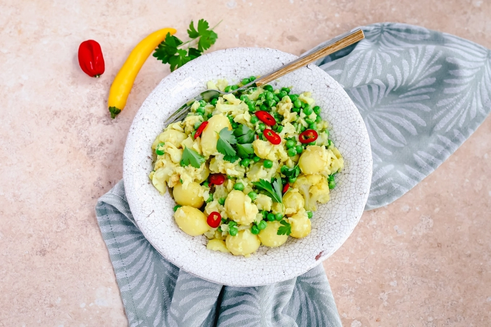 Curry met krieltjes, bloemkool & kabeljauw