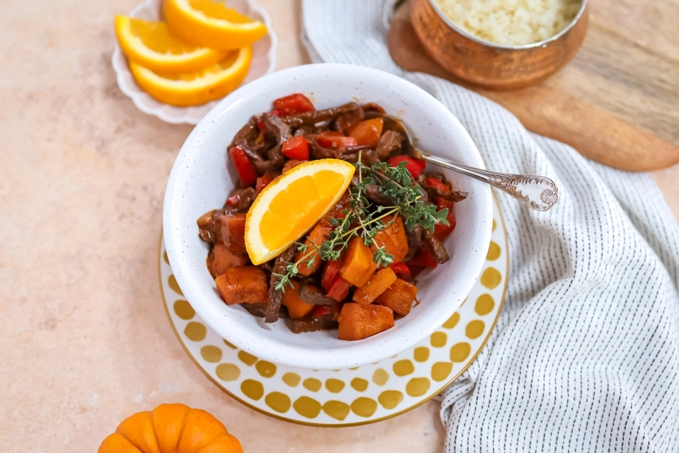 Snelle stoof met pompoen & runderreepjes