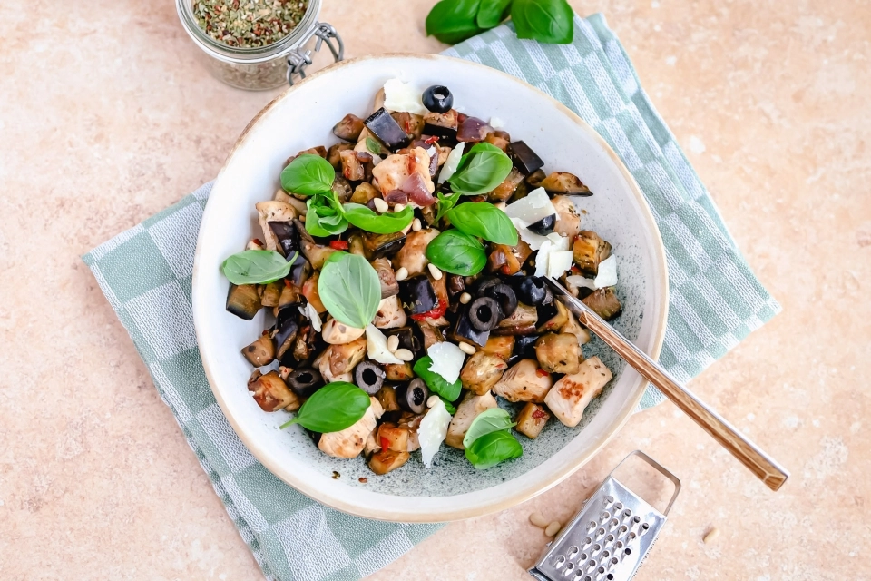 Italiaanse roerbak met kip & olijven