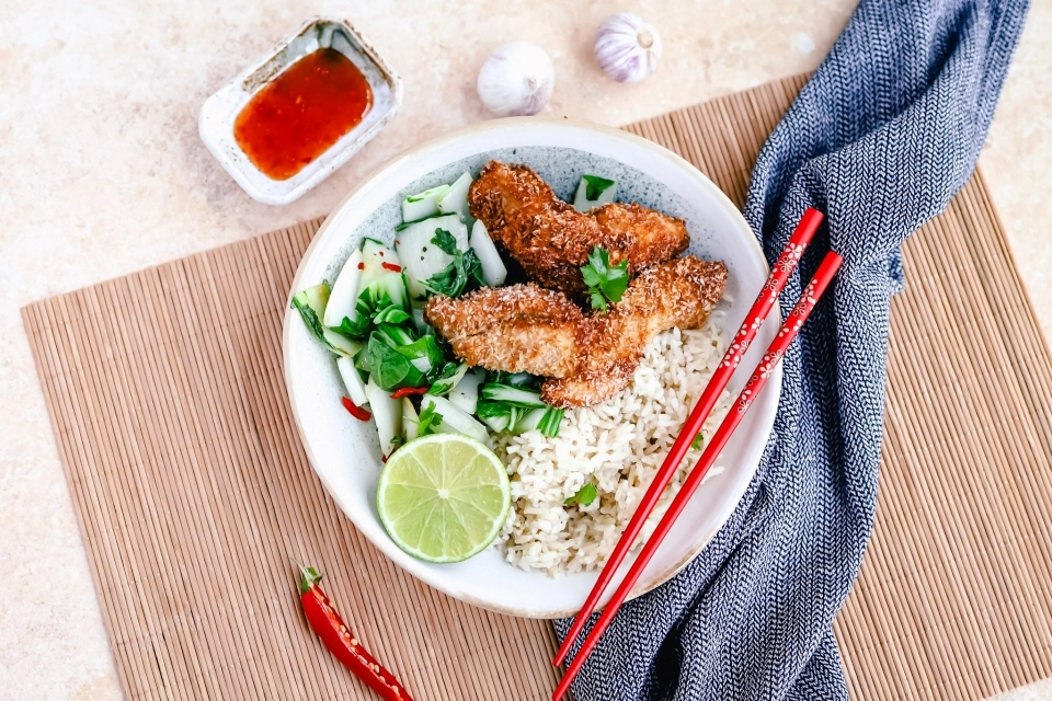 Kokosrijst met paksoi & kokoskip uit de oven