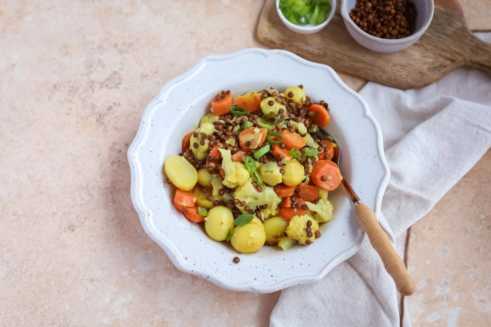 Ras el hanout curry met krieltjes, bloemkool & linzen