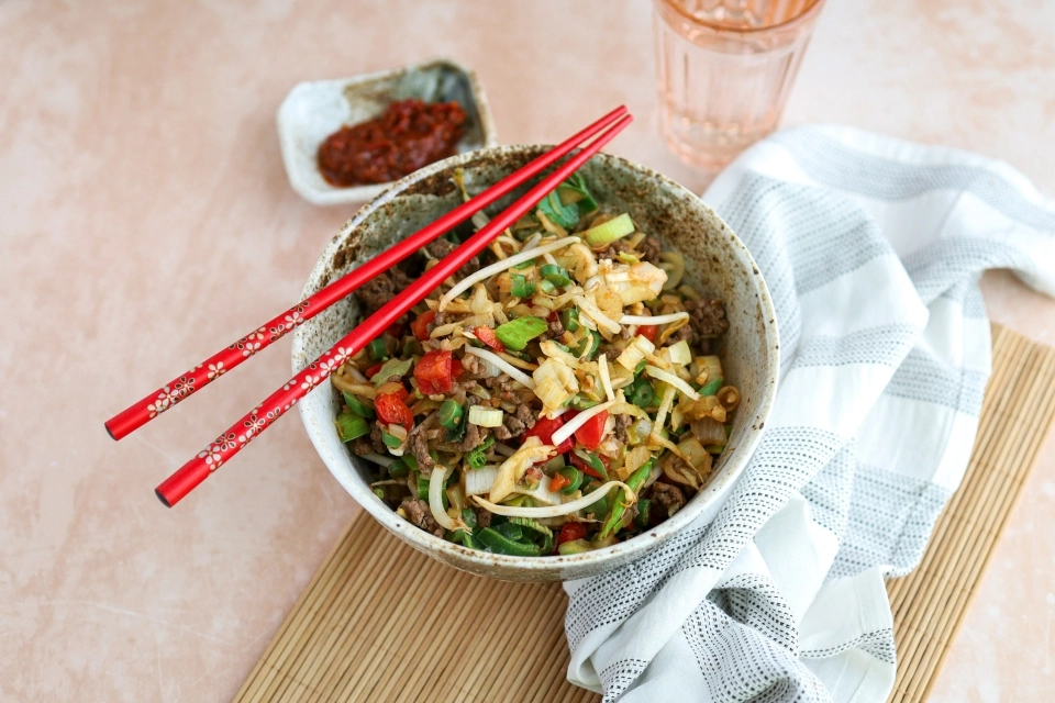 Gehakt met Chinese wokgroenten