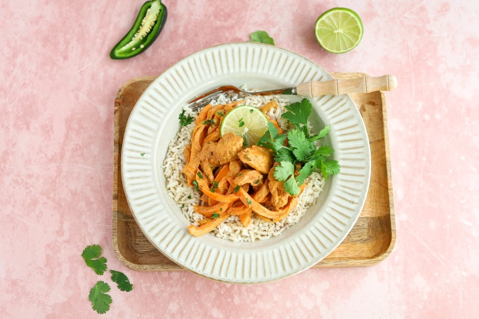 Rijst met romige kip fajita