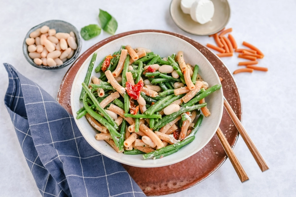 Penne met bonen & geitenkaas