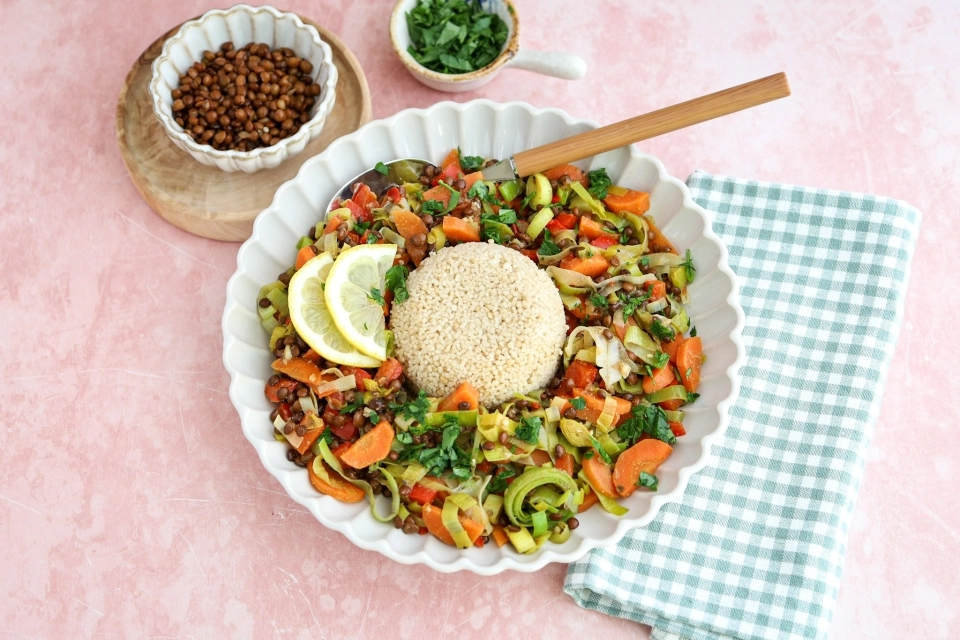 Marokkaanse linzenstoof met couscous